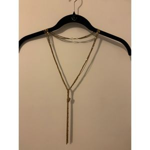 Long Gold Toned Knotted Necklace 21" Long